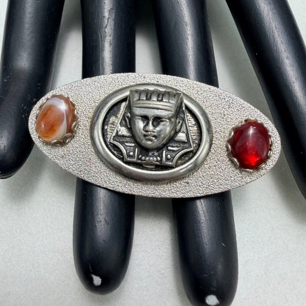 Vintage Egyptian Revival Tutankhamun Brooch Natural Stones Pharaoh Pin